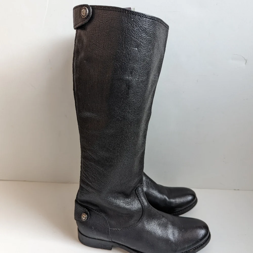 Frye Boots Women's 5.5 B Tall Black Leather back Zipper Low Heel